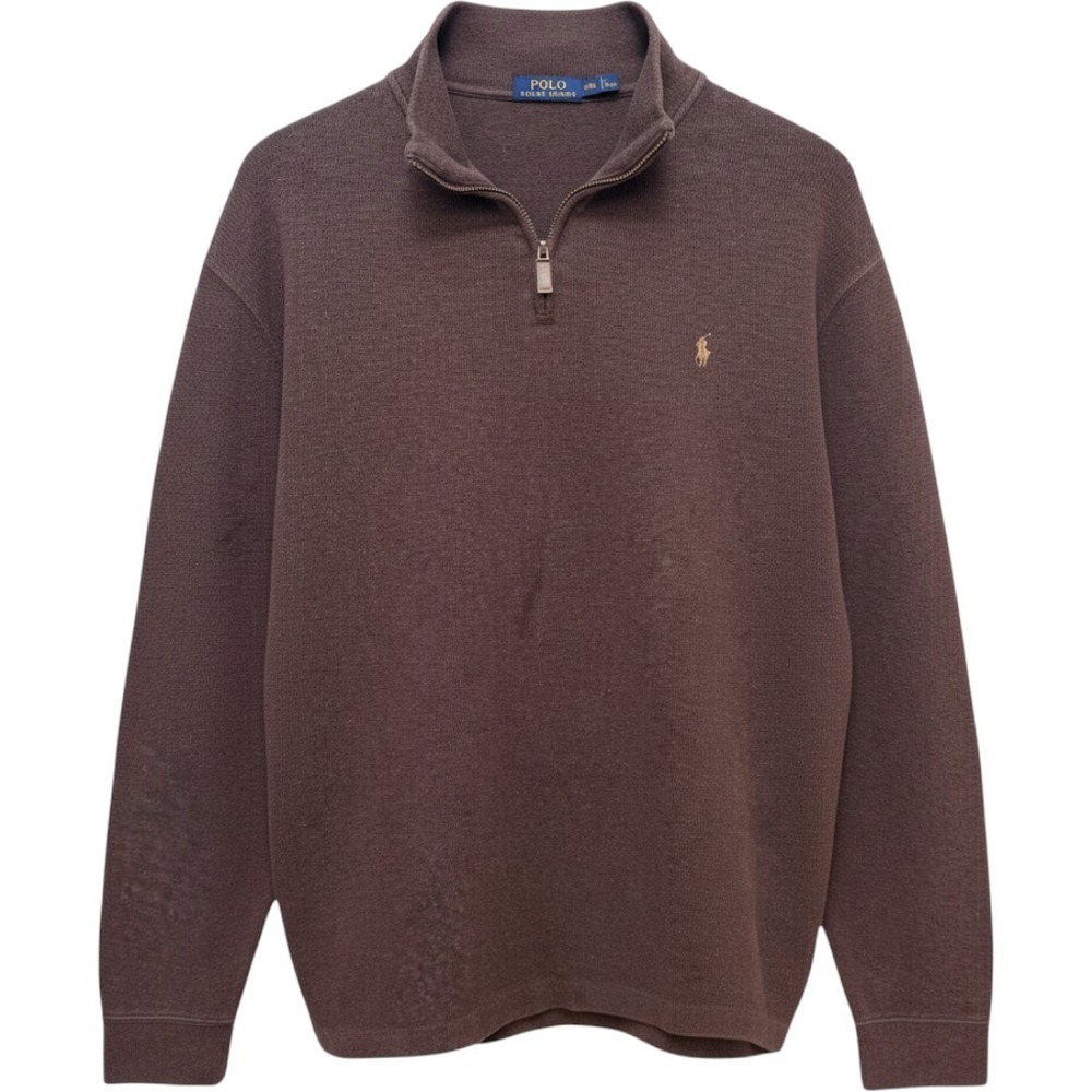 Polo Ralph Lauren Pullover Mens XXL Brown Quarter Zip Cotton Pony Logo Classic